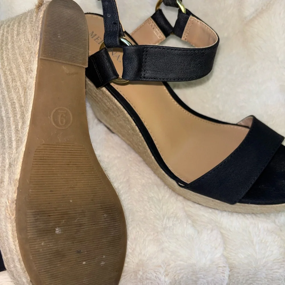 Merona Black Espadrille Wedge Sandals with Ankle Strap size 9
